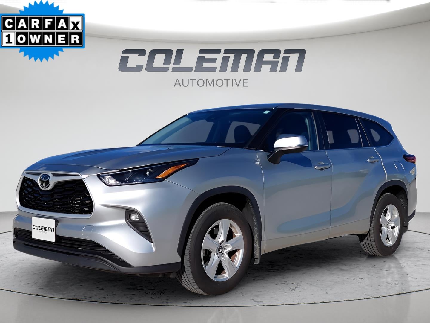 2024 Toyota Highlander LE in Celestial Silver Metallic — front three-quarter view