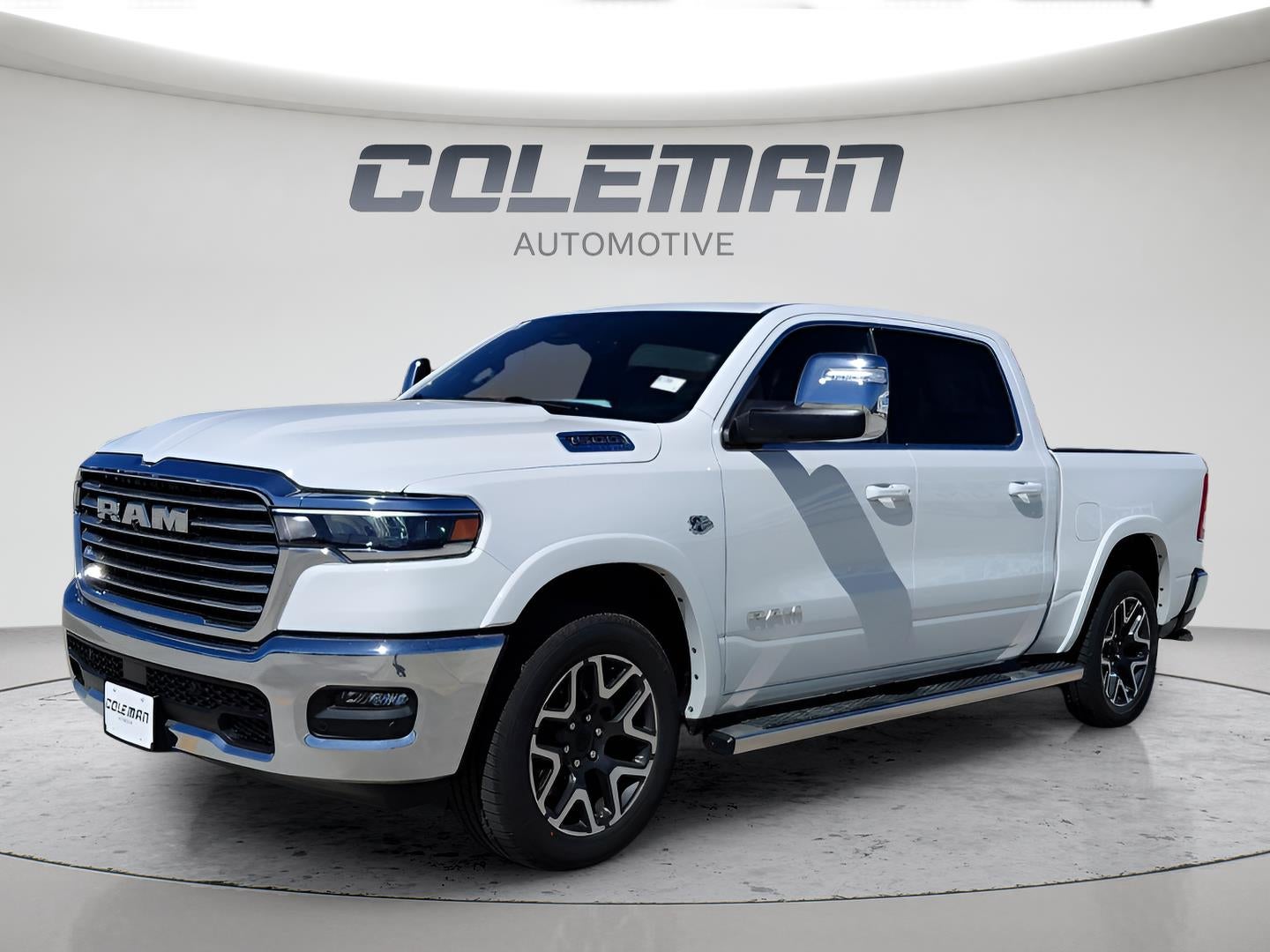 2026 RAM 1500 Laramie in Bright White Clear-Coat Exterior Paint — front three-quarter view